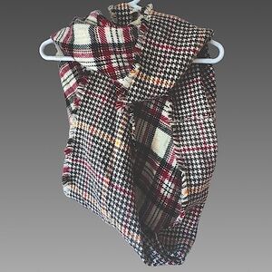 Reversible Plaid Infinity Scarf with Fringe Trim Autumn Colors‎